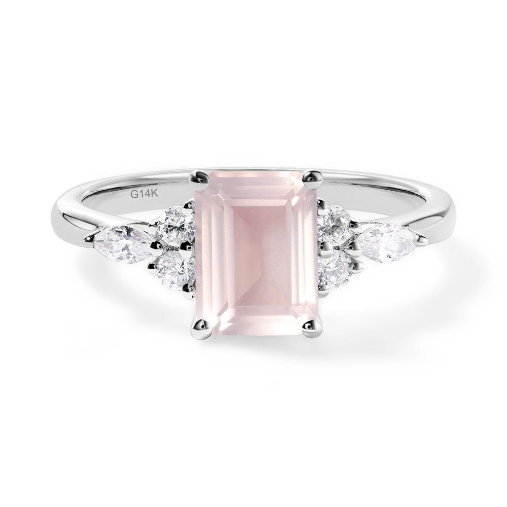 Simple Emerald Cut Rose Quartz Ring - LUO Jewelry #metal_14k white gold