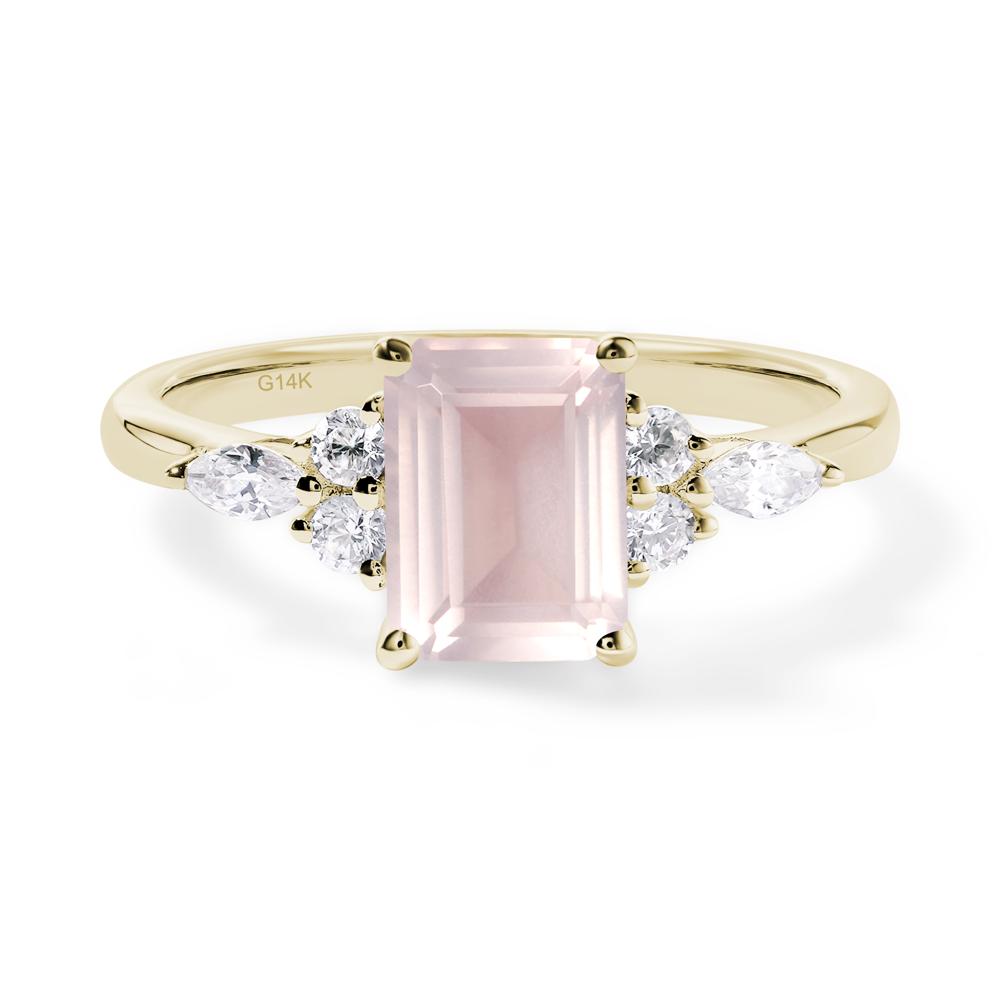 Simple Emerald Cut Rose Quartz Ring - LUO Jewelry #metal_14k yellow gold