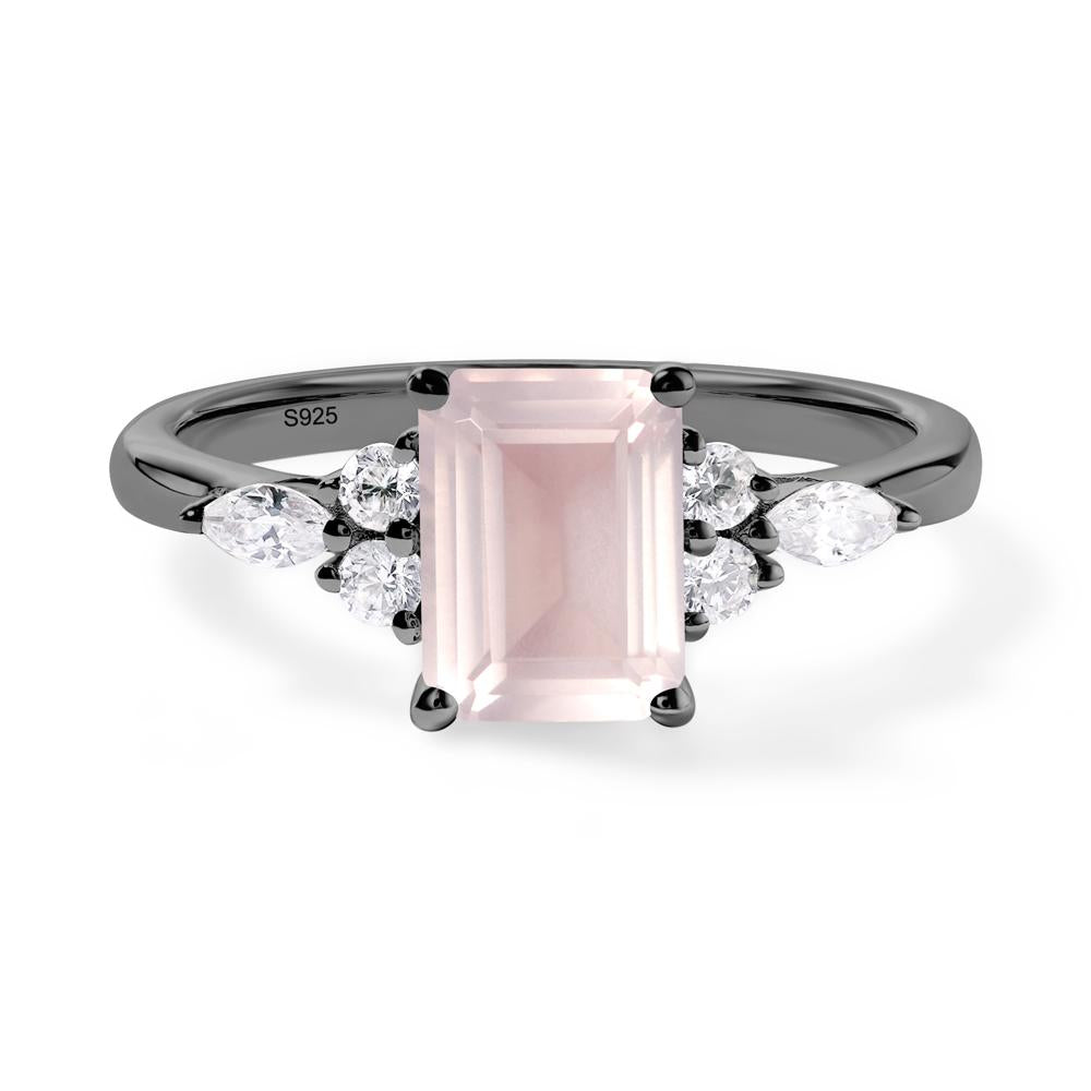 Simple Emerald Cut Rose Quartz Ring - LUO Jewelry #metal_black finish sterling silver