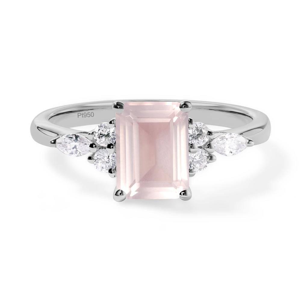 Simple Emerald Cut Rose Quartz Ring - LUO Jewelry #metal_platinum