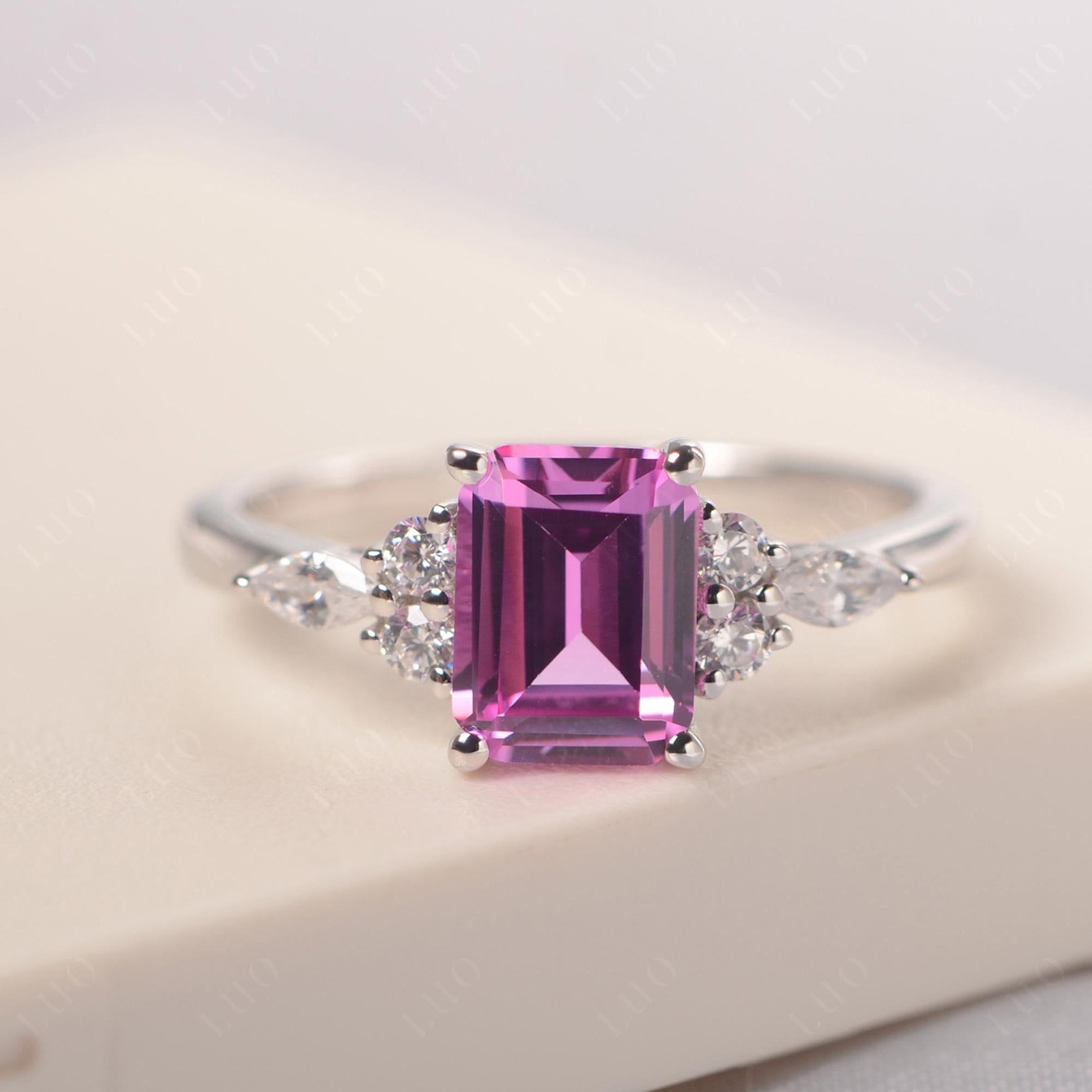 Simple Emerald Cut Pink Sapphire Ring - LUO Jewelry 