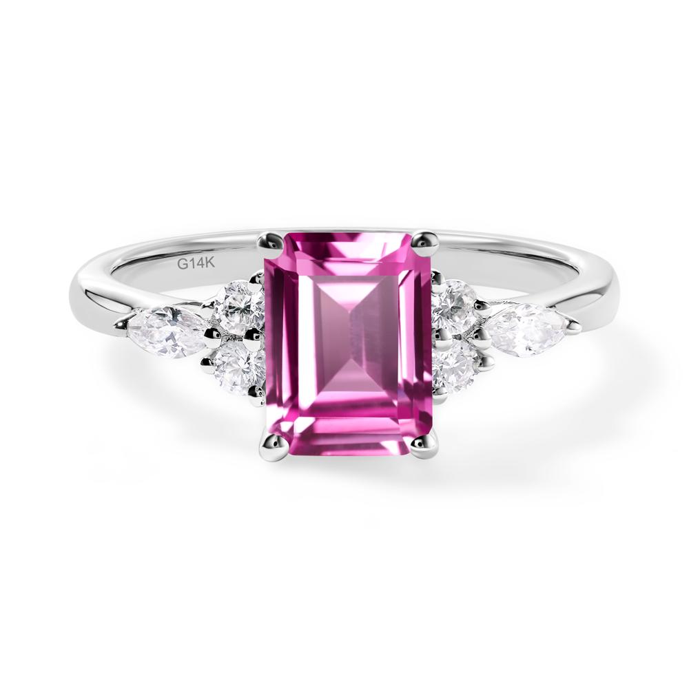 Simple Emerald Cut Pink Sapphire Ring - LUO Jewelry #metal_14k white gold