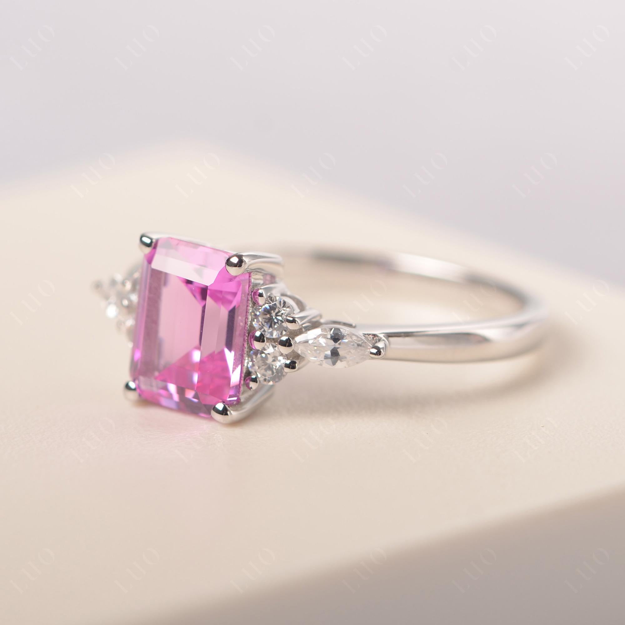 Simple Emerald Cut Pink Sapphire Ring - LUO Jewelry 