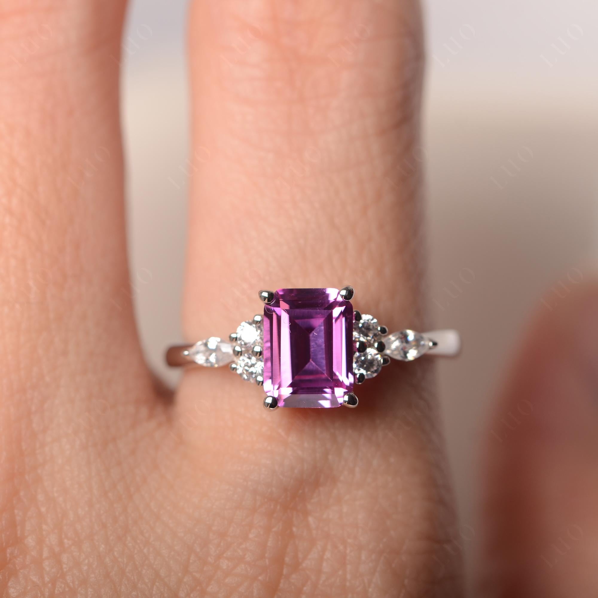 Simple Emerald Cut Pink Sapphire Ring - LUO Jewelry 