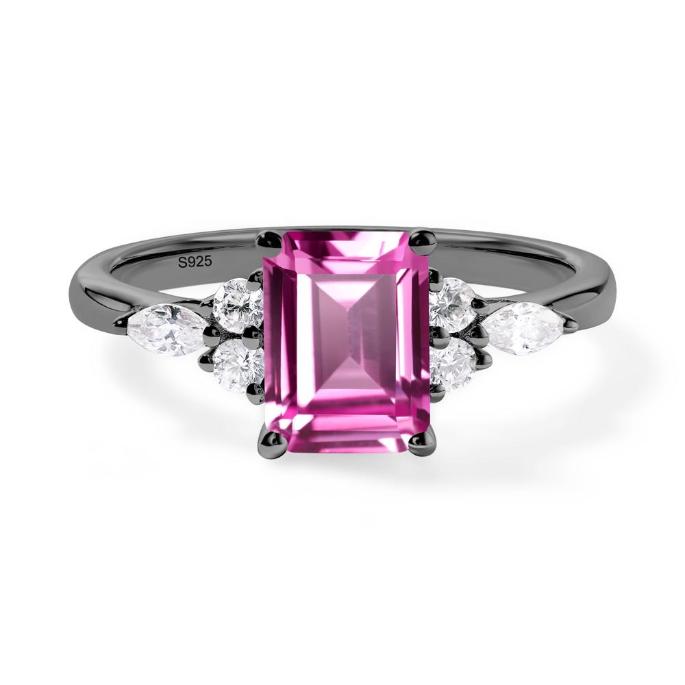 Simple Emerald Cut Pink Sapphire Ring - LUO Jewelry #metal_black finish sterling silver