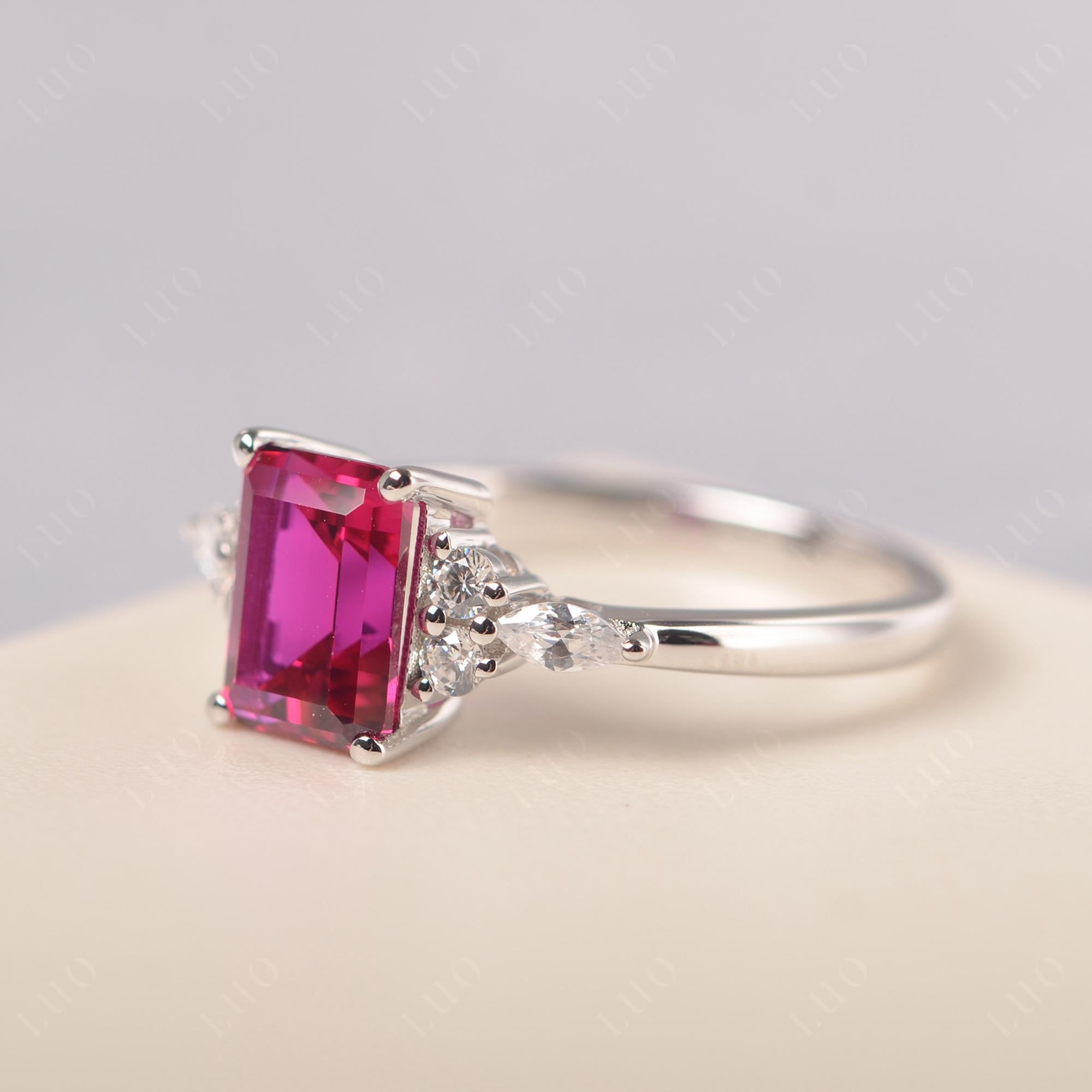 Simple Emerald Cut Ruby Ring - LUO Jewelry 