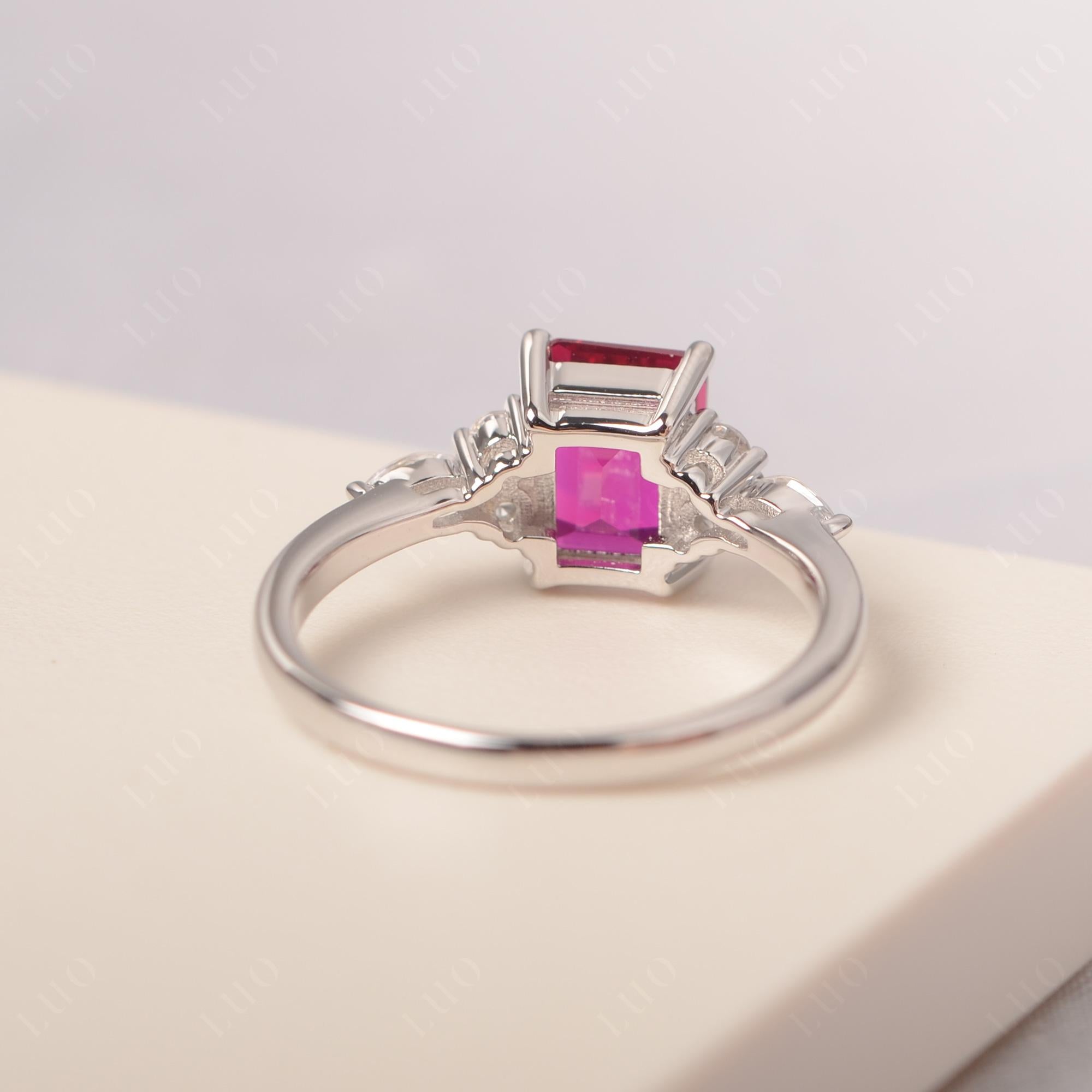 Simple Emerald Cut Ruby Ring - LUO Jewelry 