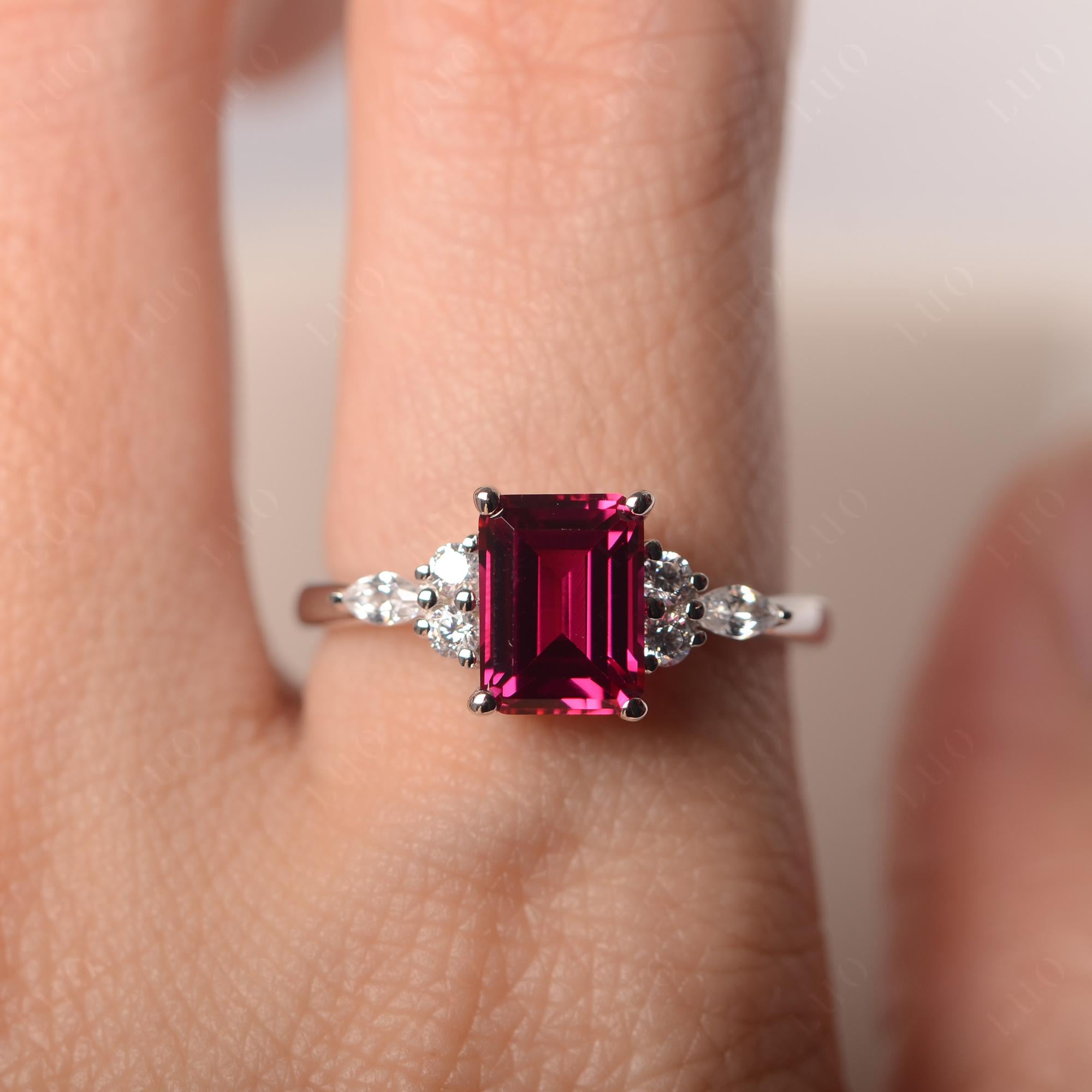 Simple Emerald Cut Ruby Ring - LUO Jewelry 