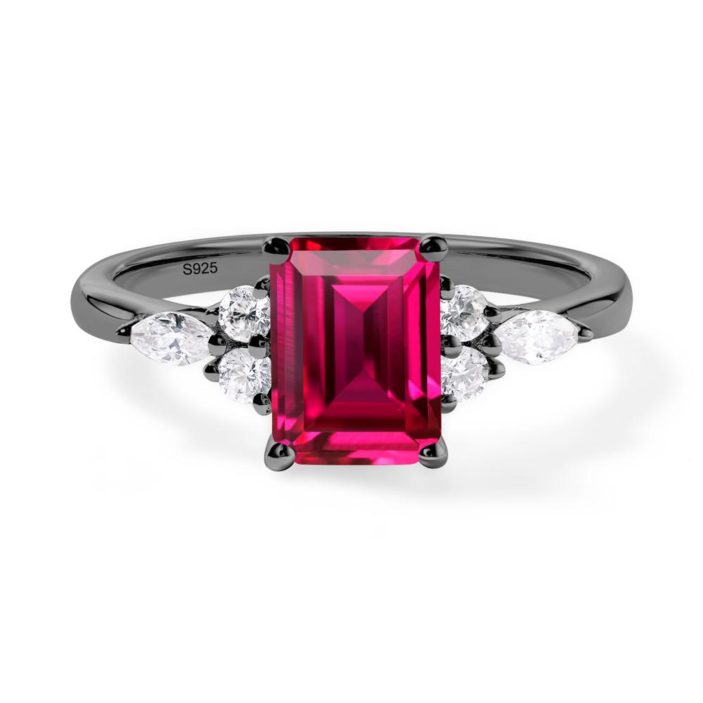 Simple Emerald Cut Ruby Ring - LUO Jewelry #metal_black finish sterling silver