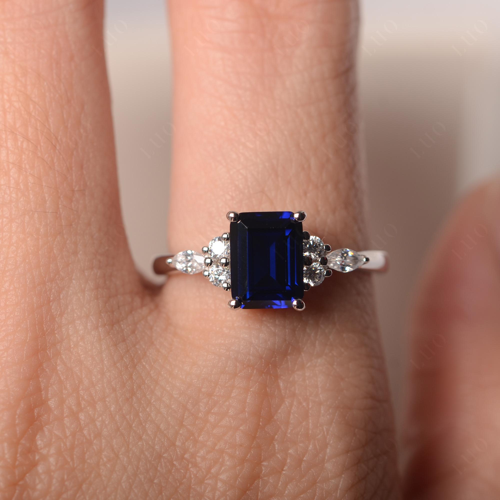 Simple Emerald Cut Sapphire Ring - LUO Jewelry 