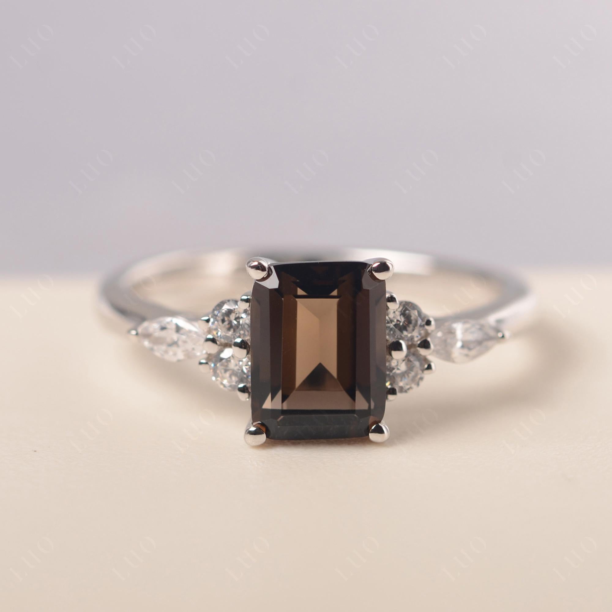 Simple Emerald Cut Smoky Quartz Ring - LUO Jewelry 