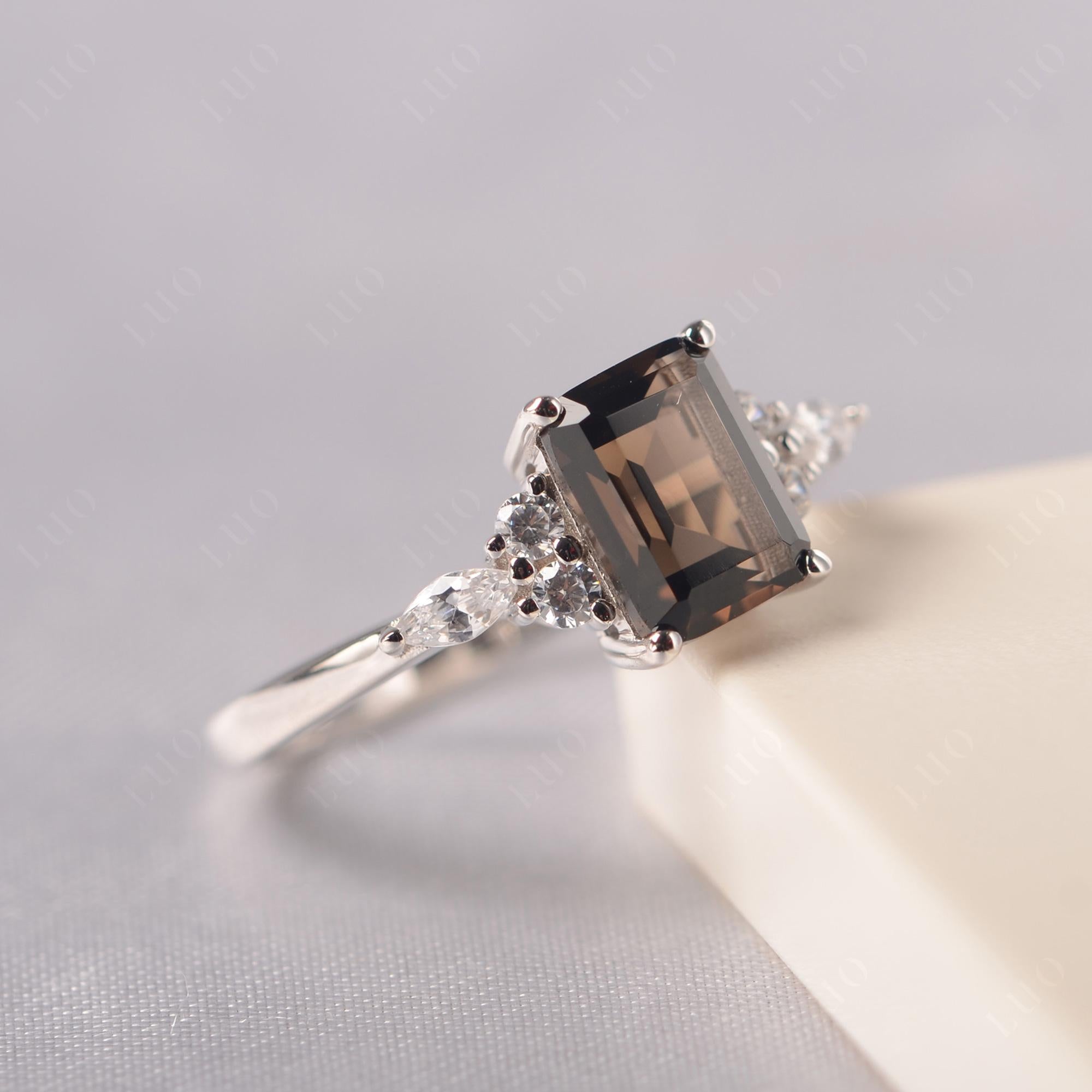 Simple Emerald Cut Smoky Quartz Ring - LUO Jewelry 