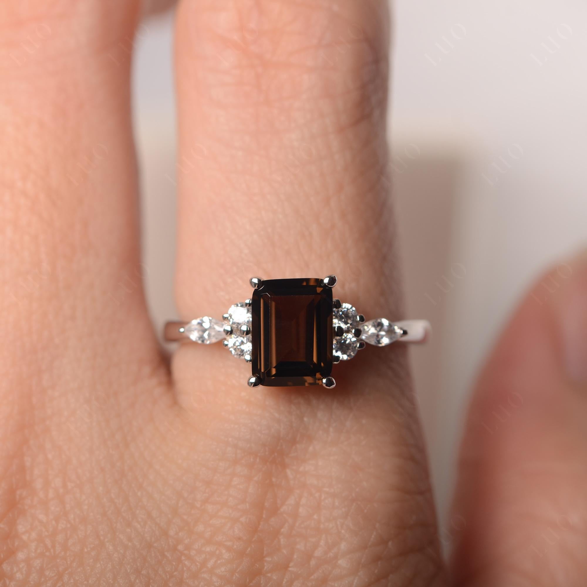 Simple Emerald Cut Smoky Quartz Ring - LUO Jewelry 