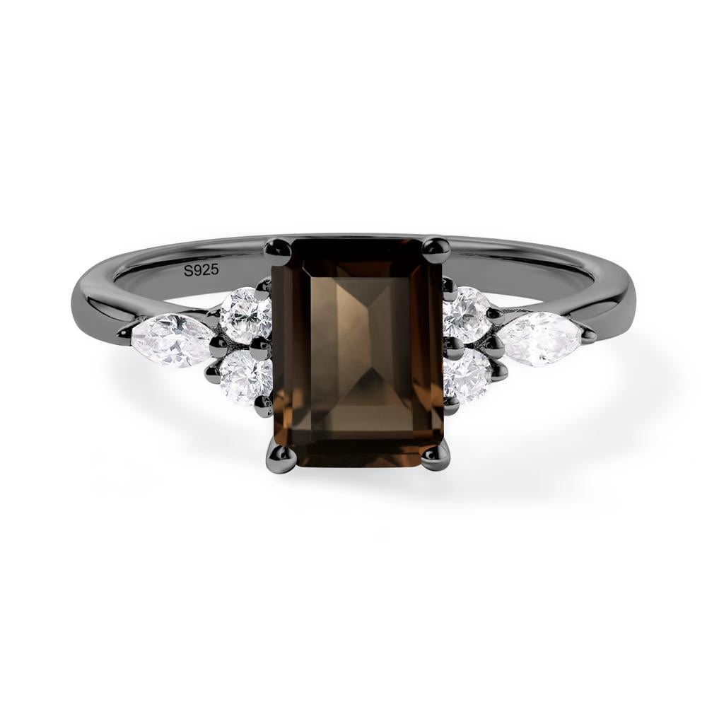 Simple Emerald Cut Smoky Quartz Ring - LUO Jewelry #metal_black finish sterling silver