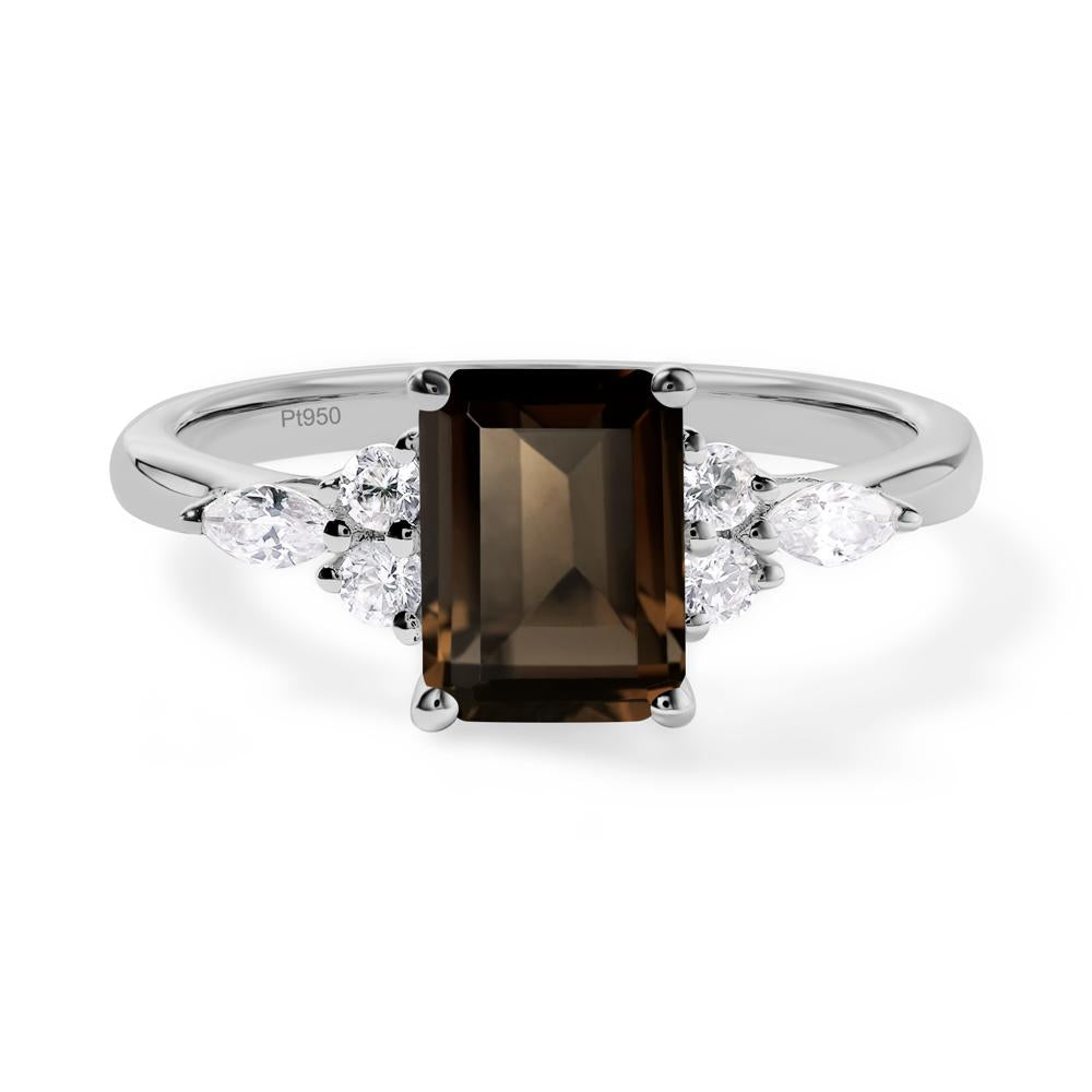 Simple Emerald Cut Smoky Quartz Ring - LUO Jewelry #metal_platinum