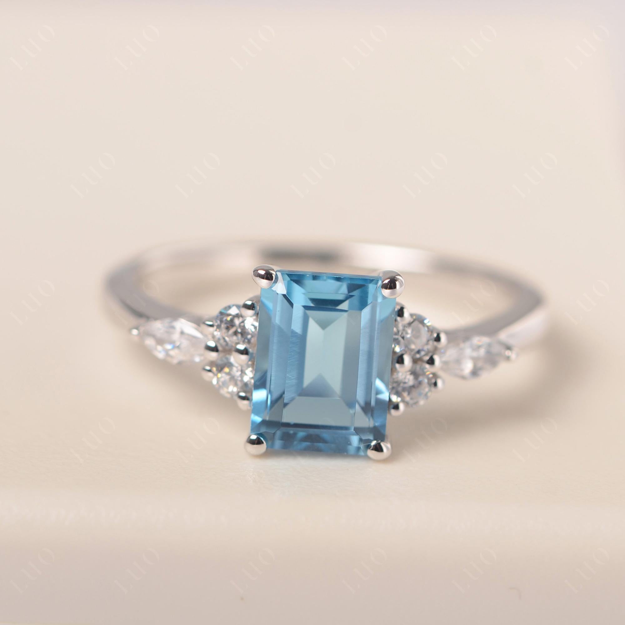 Simple Emerald Cut Swiss Blue Topaz Ring - LUO Jewelry 