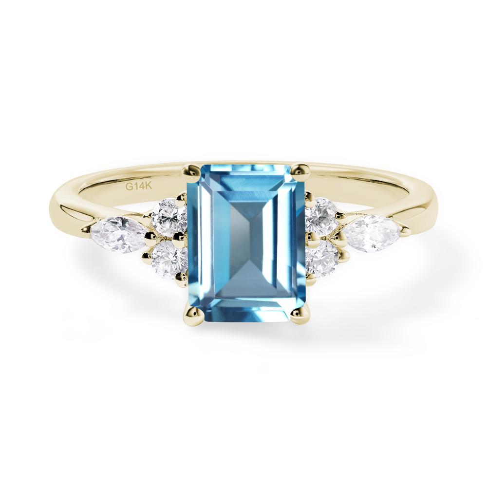 Simple Emerald Cut Swiss Blue Topaz Ring - LUO Jewelry #metal_14k yellow gold