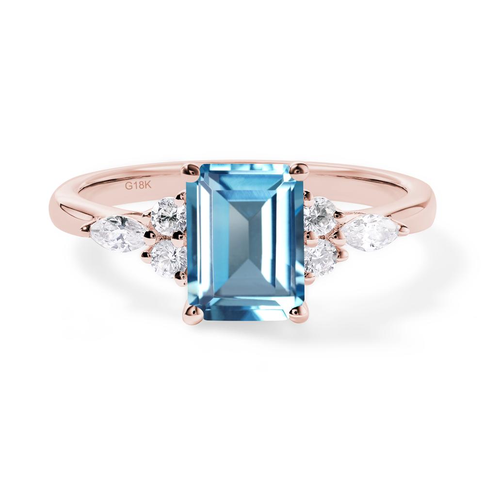 Simple Emerald Cut Swiss Blue Topaz Ring - LUO Jewelry #metal_18k rose gold