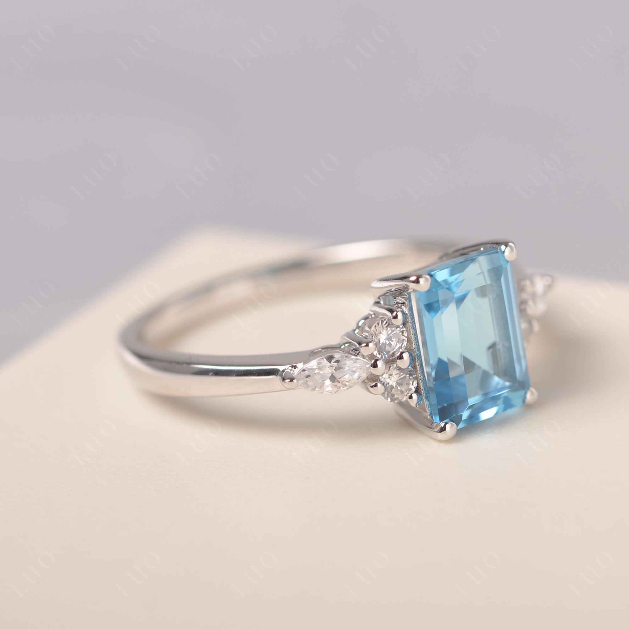 Simple Emerald Cut Swiss Blue Topaz Ring - LUO Jewelry 