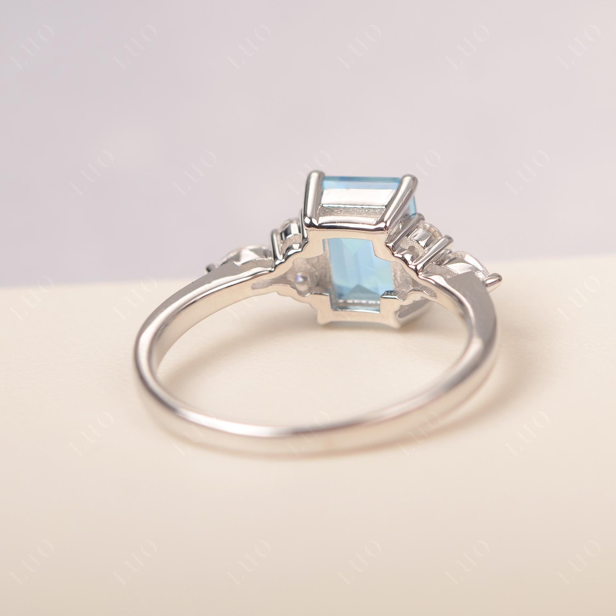 Simple Emerald Cut Swiss Blue Topaz Ring - LUO Jewelry 