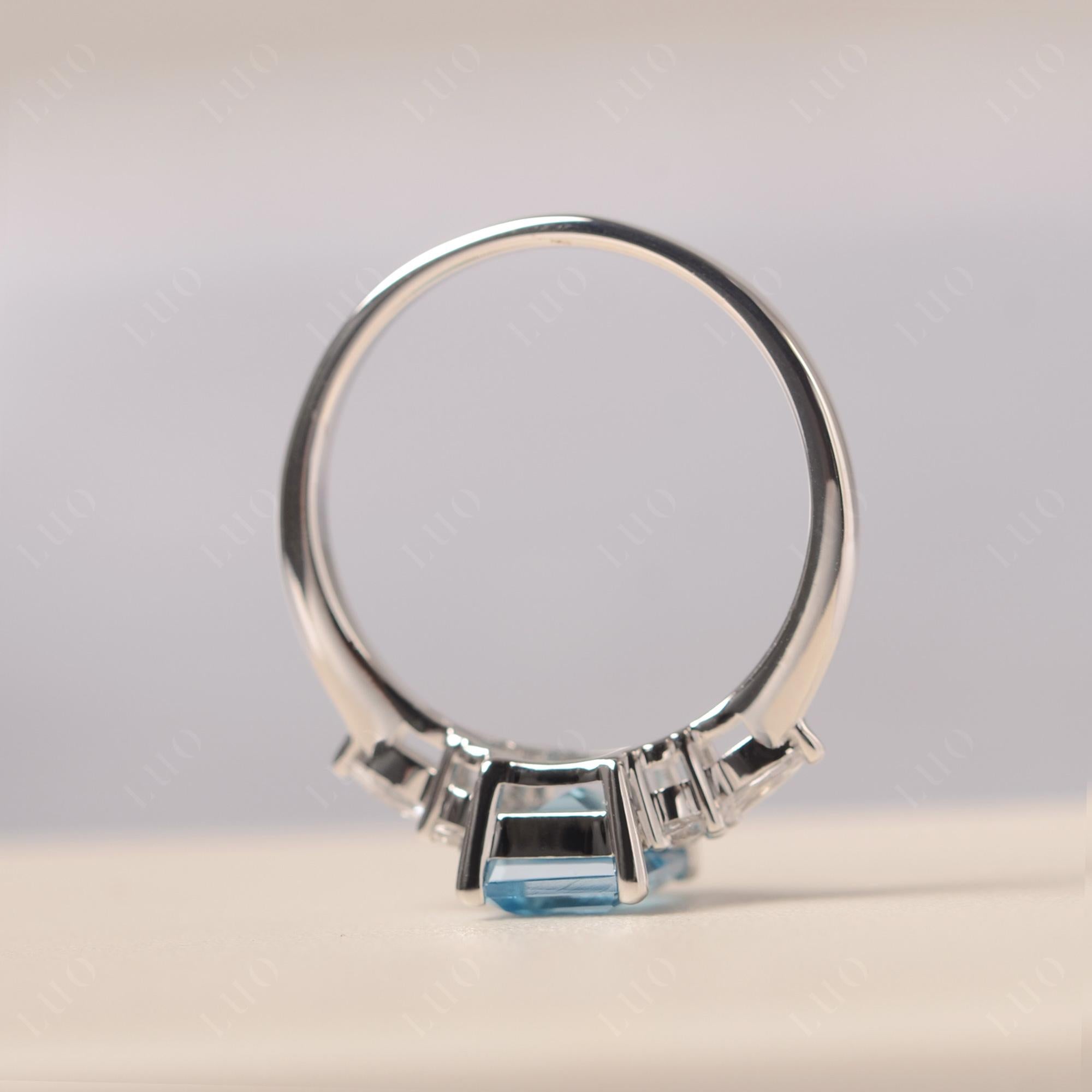 Simple Emerald Cut Swiss Blue Topaz Ring - LUO Jewelry 