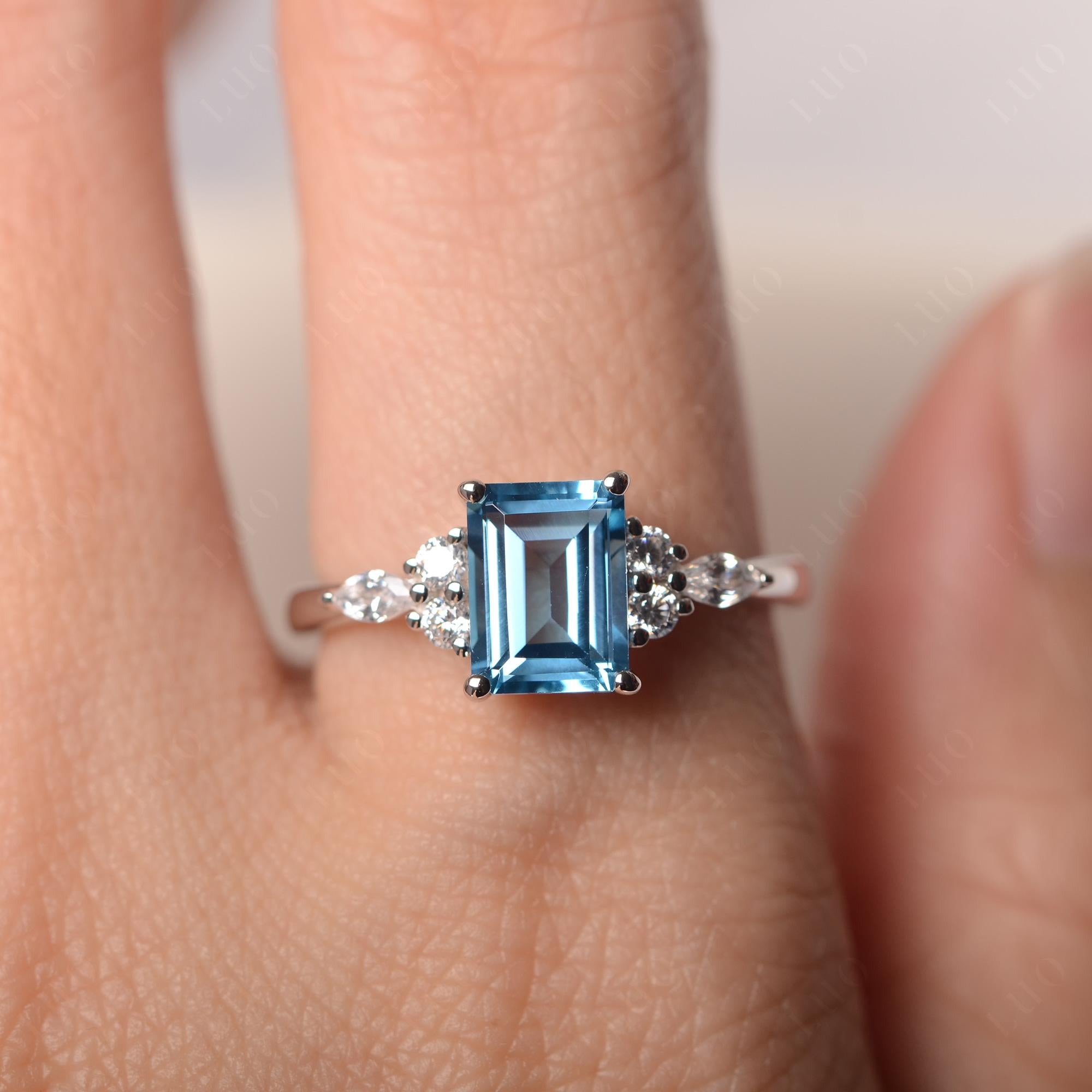 Simple Emerald Cut Swiss Blue Topaz Ring - LUO Jewelry 