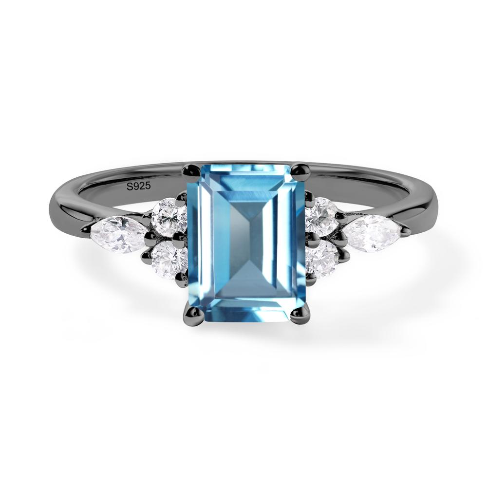 Simple Emerald Cut Swiss Blue Topaz Ring - LUO Jewelry #metal_black finish sterling silver