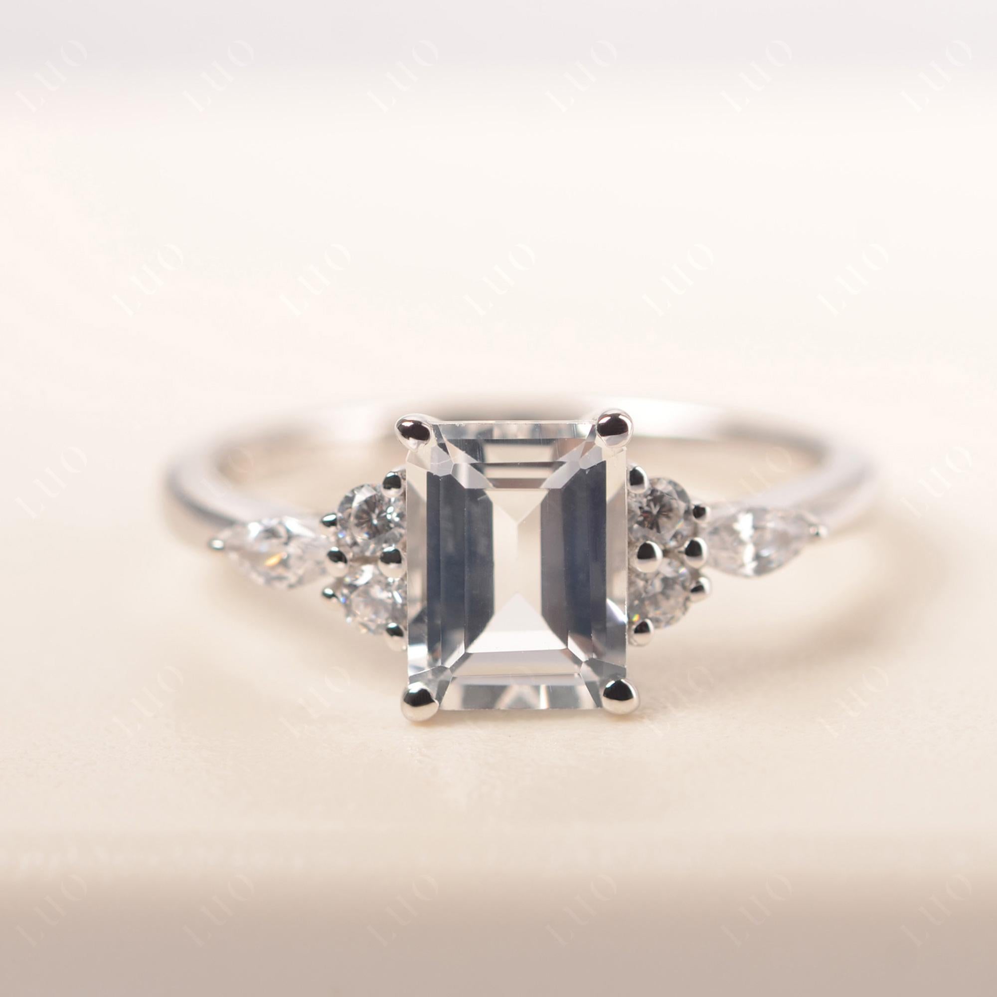 Simple Emerald Cut White Topaz Ring - LUO Jewelry 