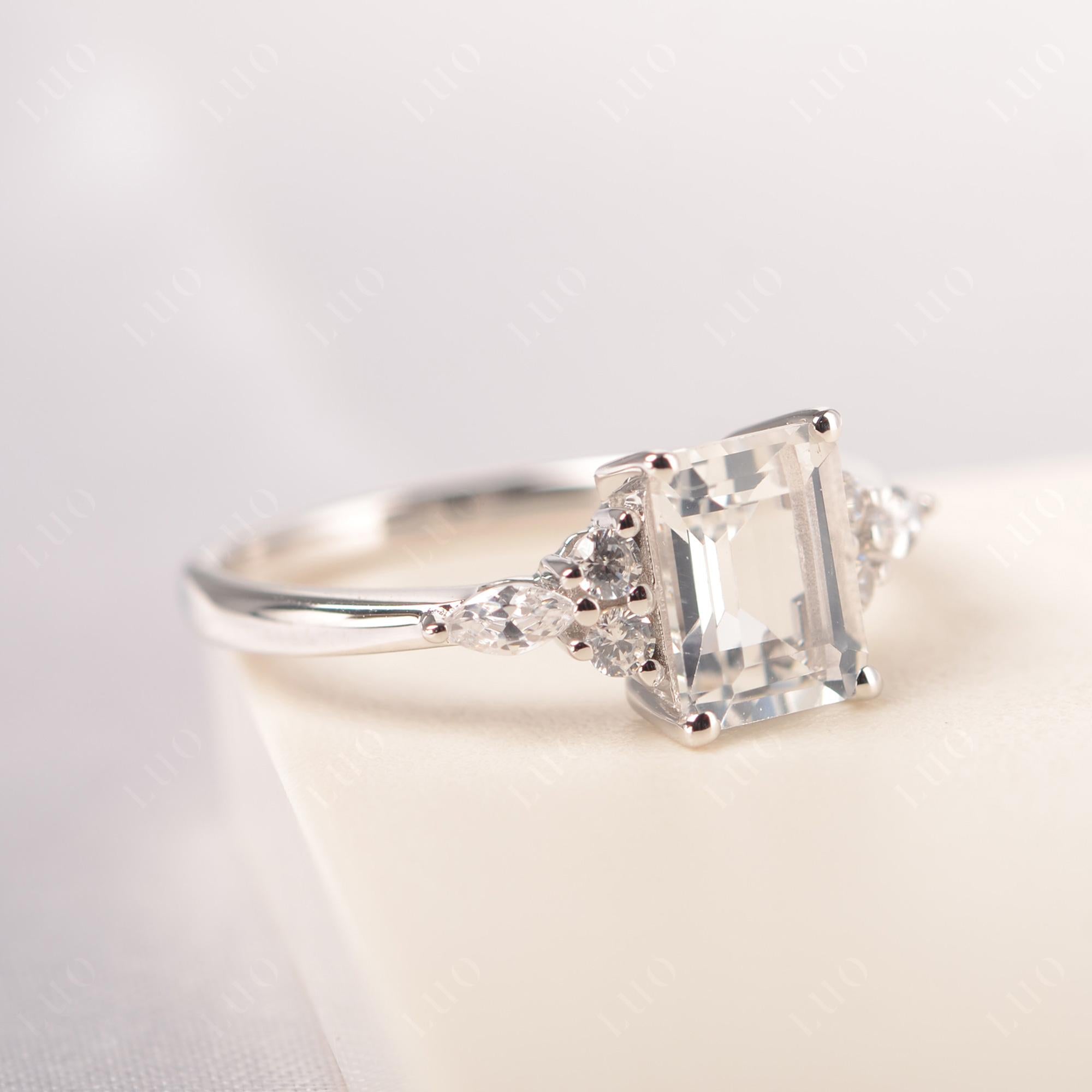 Simple Emerald Cut White Topaz Ring - LUO Jewelry 