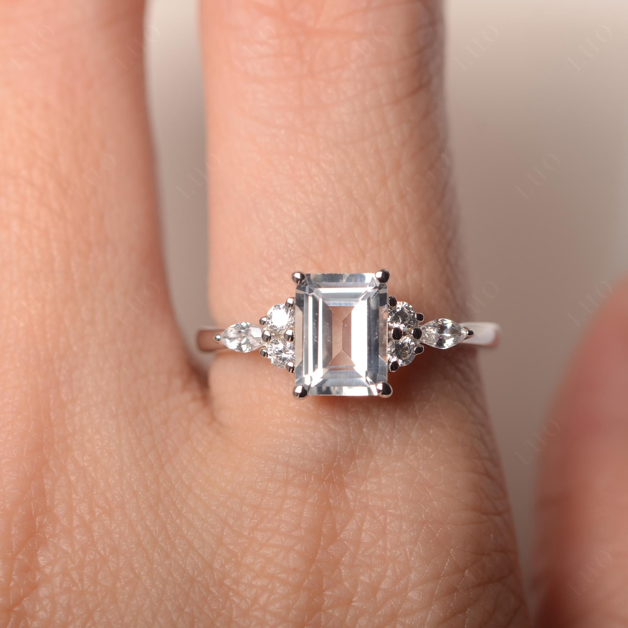 Simple Emerald Cut White Topaz Ring - LUO Jewelry 