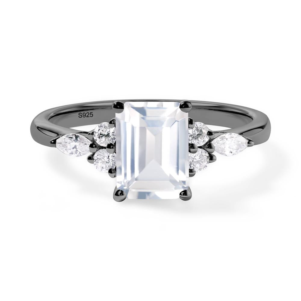 Simple Emerald Cut White Topaz Ring - LUO Jewelry #metal_black finish sterling silver