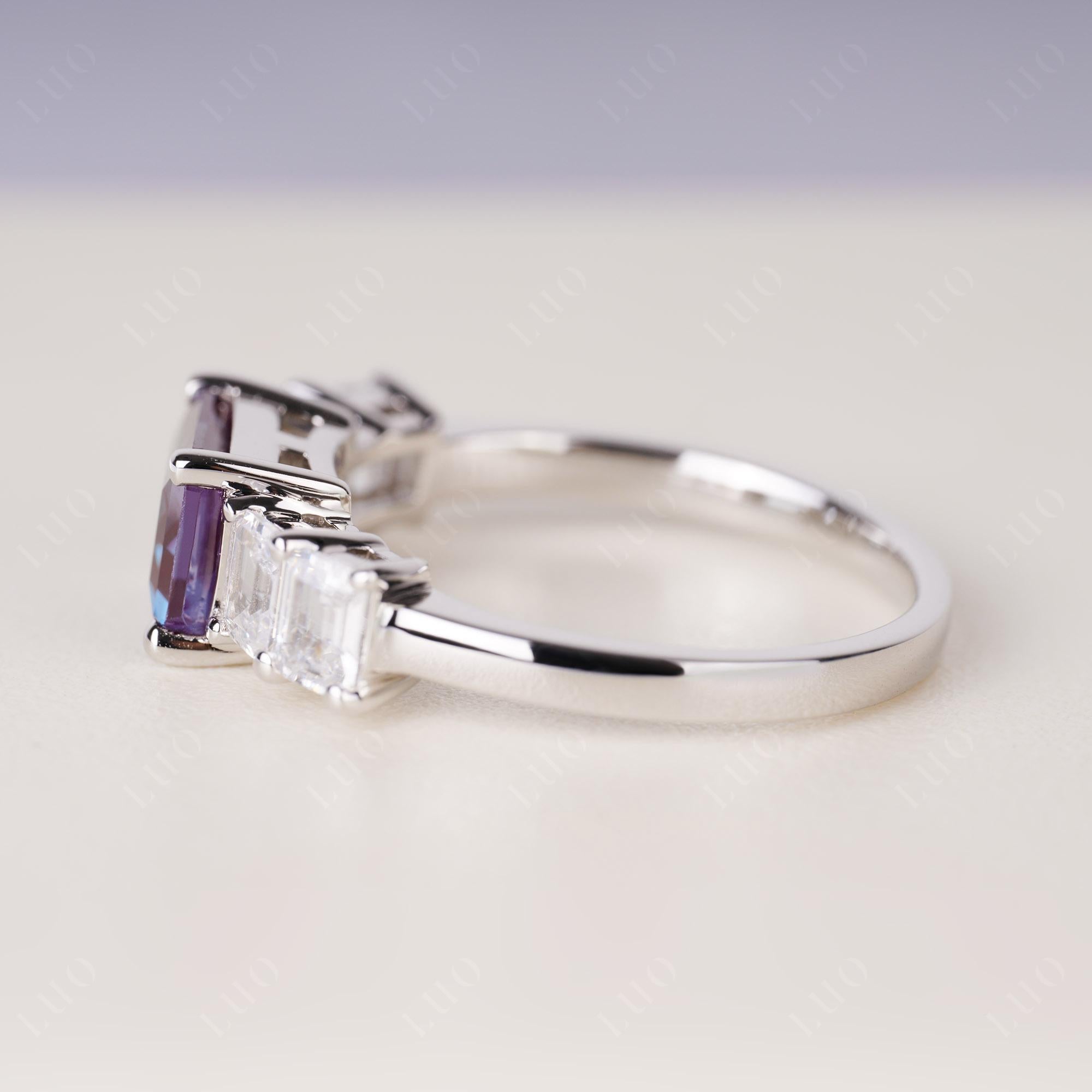 East West Emerald Cut Alexandrite Ring | LUO Jewelry