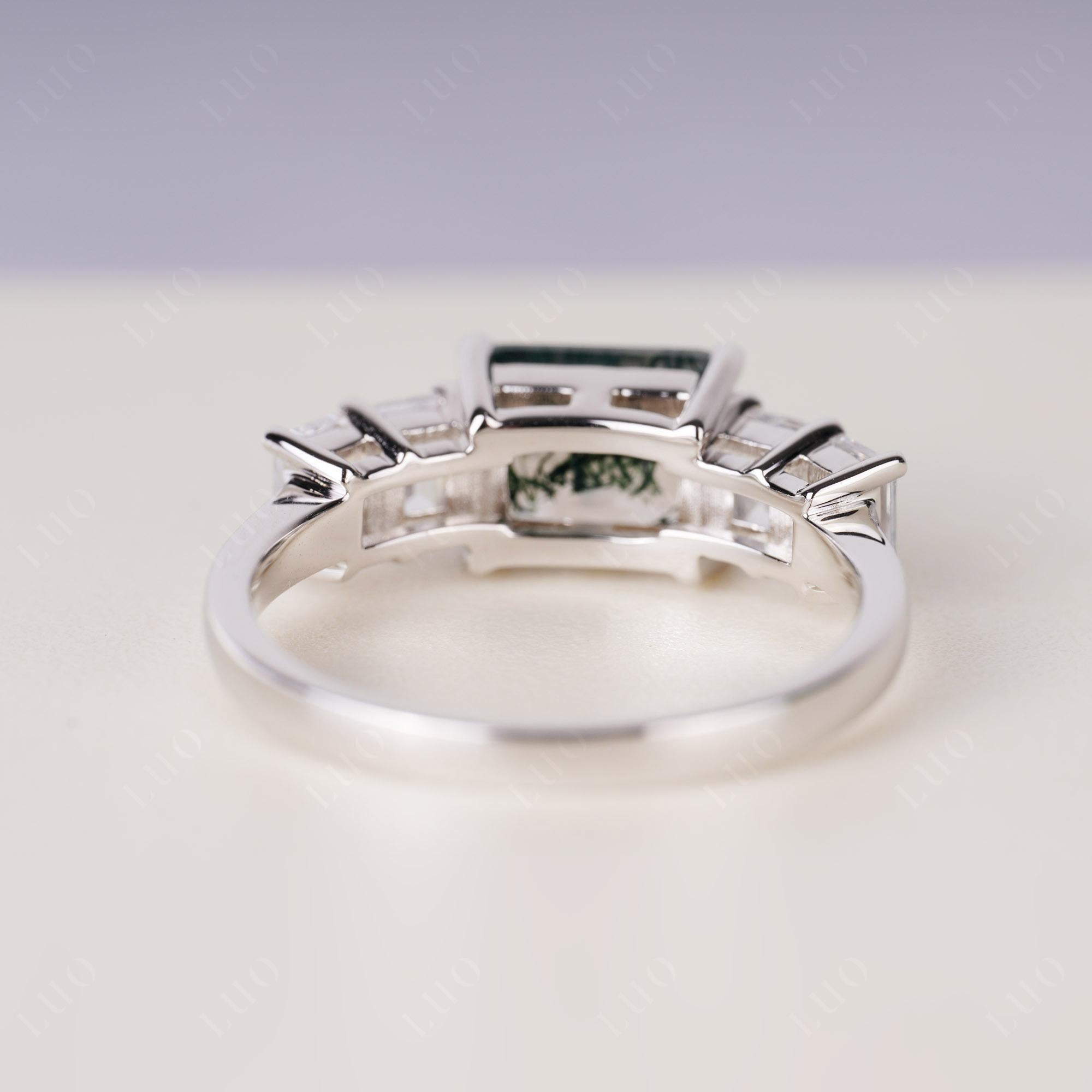 East West Emerald Cut Moss Agate Ring | LUO Jewelry