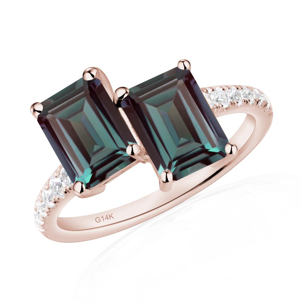 Emerald Cut Alexandrite Toi Et Moi Ring | LUO Jewelry #metal_14k rose gold