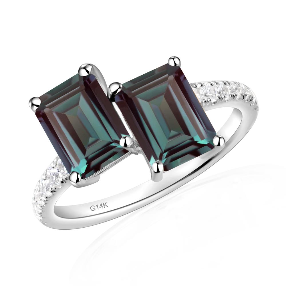 Emerald Cut Alexandrite Toi Et Moi Ring | LUO Jewelry #metal_14k white gold