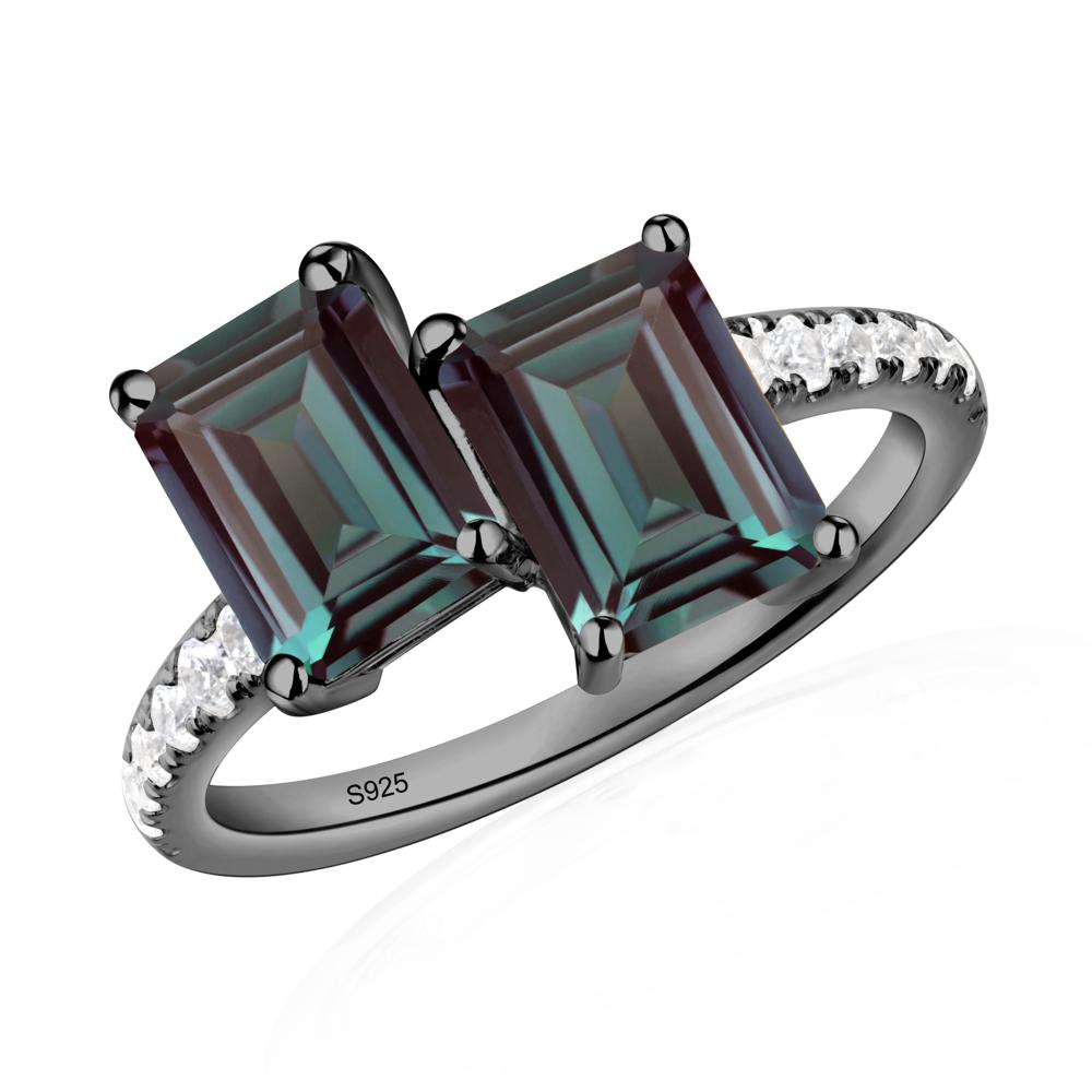 Emerald Cut Alexandrite Toi Et Moi Ring | LUO Jewelry #metal_black finish sterling silver