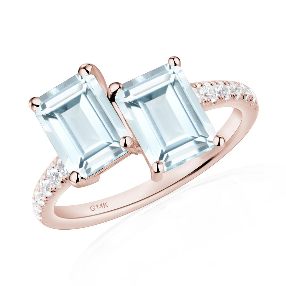 Emerald Cut Aquamarine Toi Et Moi Ring | LUO Jewelry #metal_14k rose gold