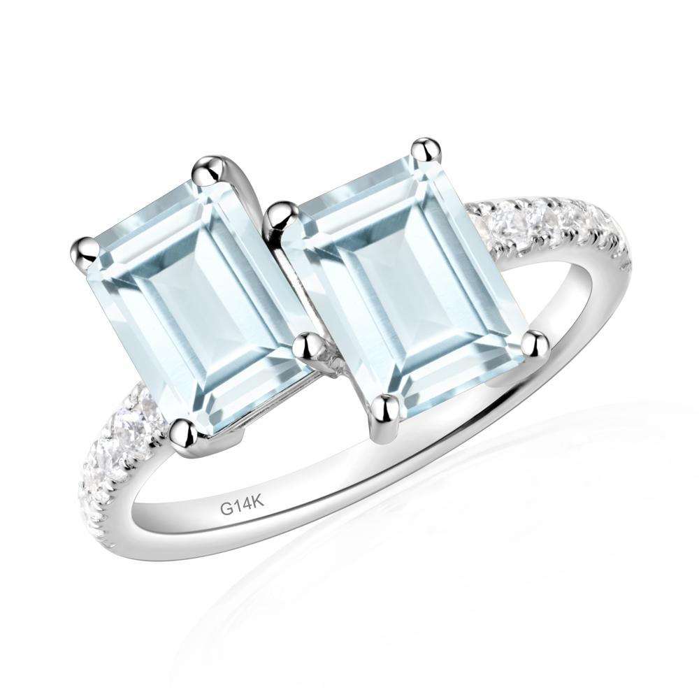 Emerald Cut Aquamarine Toi Et Moi Ring | LUO Jewelry #metal_14k white gold