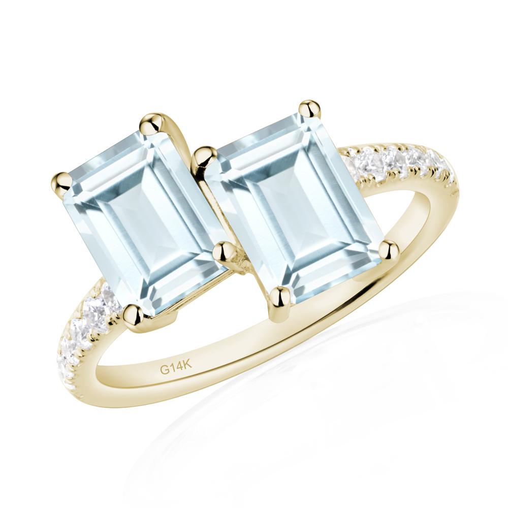 Emerald Cut Aquamarine Toi Et Moi Ring | LUO Jewelry #metal_14k yellow gold