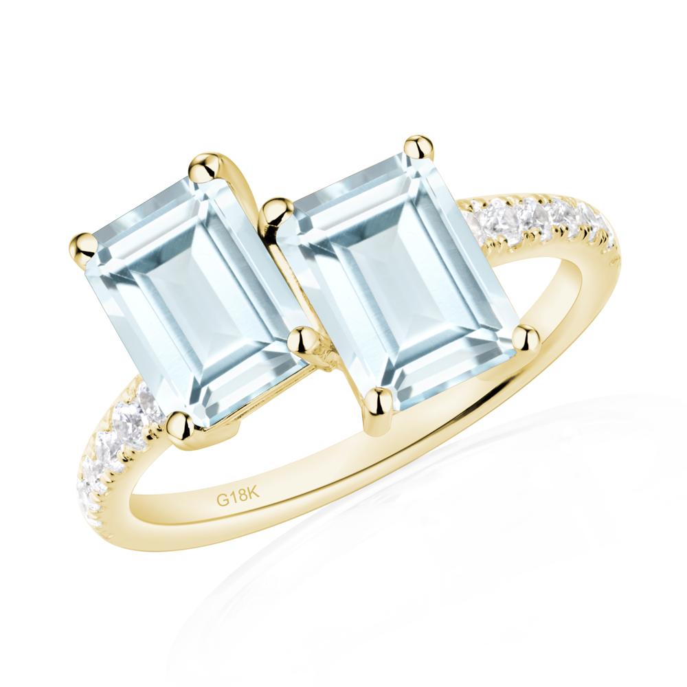 Emerald Cut Aquamarine Toi Et Moi Ring | LUO Jewelry #metal_18k yellow gold