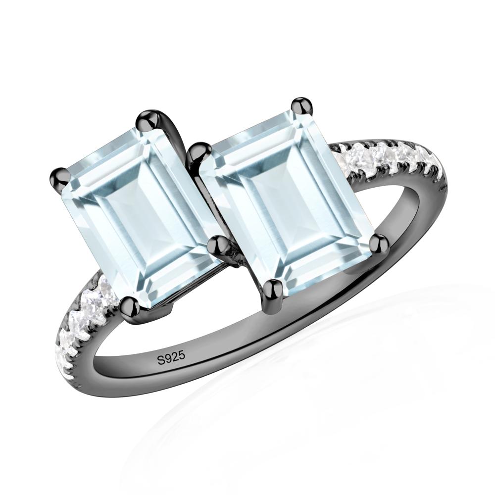 Emerald Cut Aquamarine Toi Et Moi Ring | LUO Jewelry #metal_black finish sterling silver