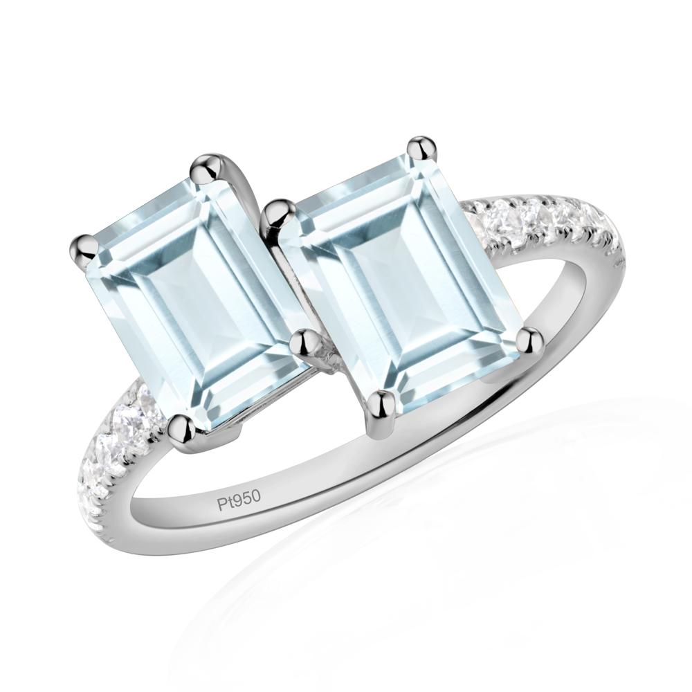 Emerald Cut Aquamarine Toi Et Moi Ring | LUO Jewelry #metal_platinum