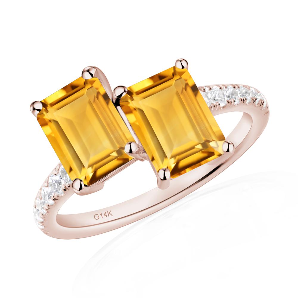 Emerald Cut Citrine Toi Et Moi Ring | LUO Jewelry #metal_14k rose gold