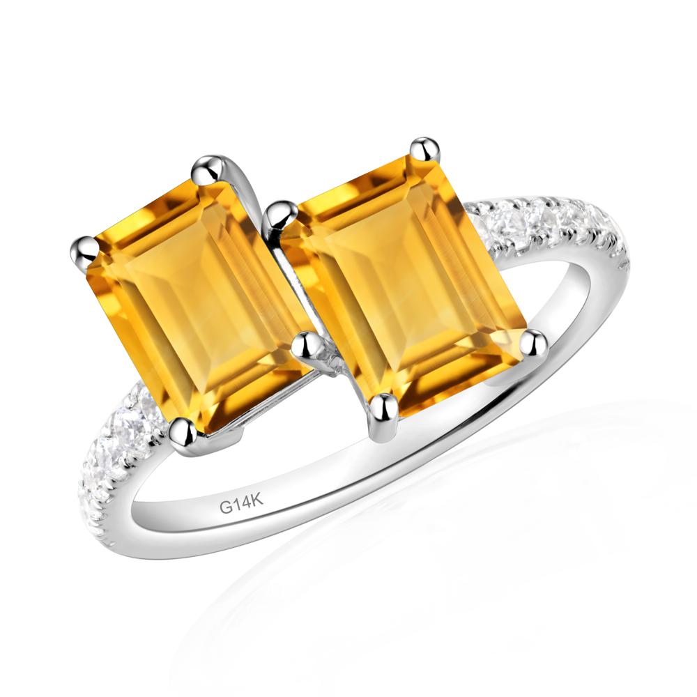 Emerald Cut Citrine Toi Et Moi Ring | LUO Jewelry #metal_14k white gold