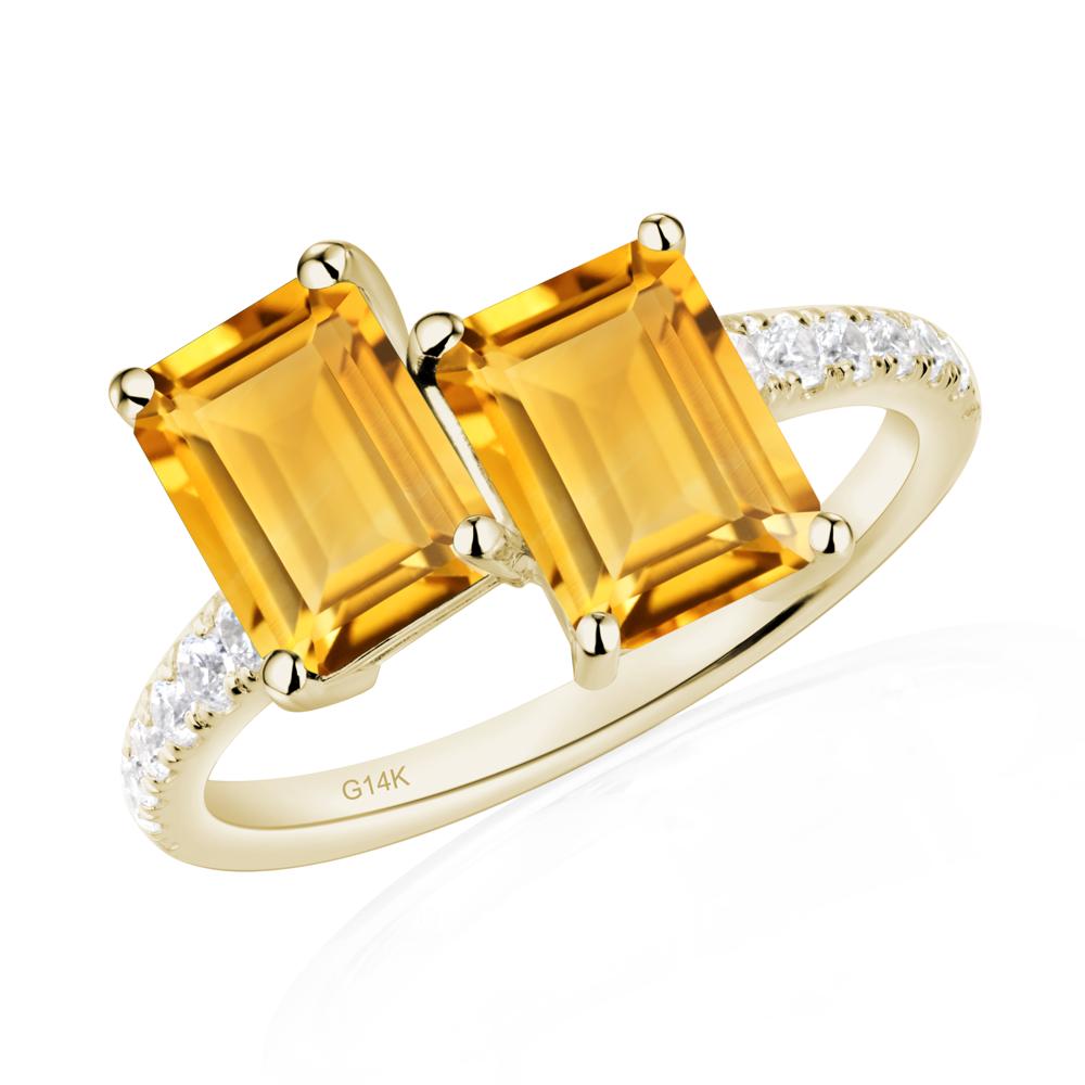 Emerald Cut Citrine Toi Et Moi Ring | LUO Jewelry #metal_14k yellow gold