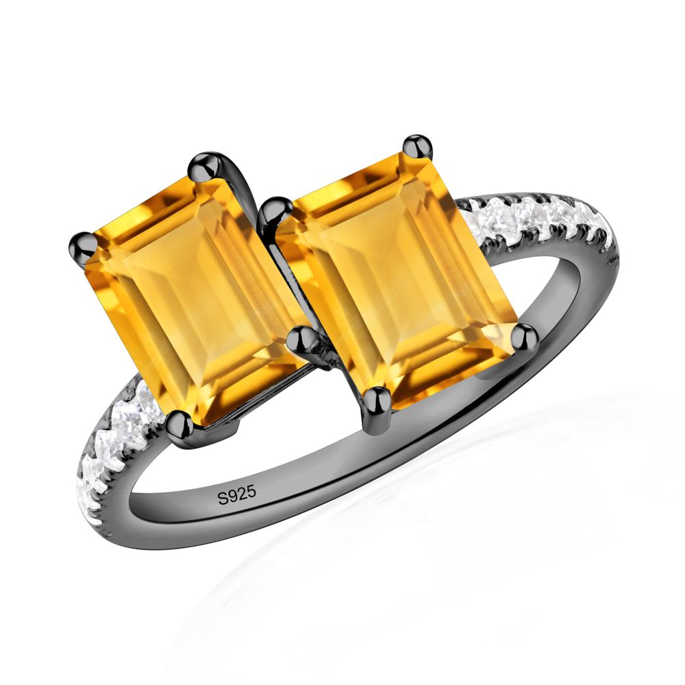 Emerald Cut Citrine Toi Et Moi Ring | LUO Jewelry #metal_black finish sterling silver