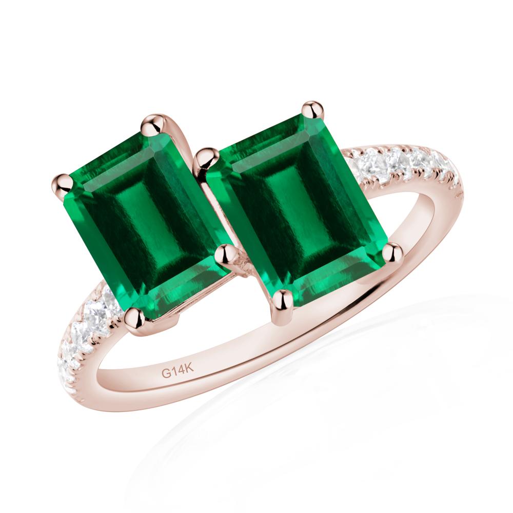 Emerald Cut Emerald Toi Et Moi Ring | LUO Jewelry #metal_14k rose gold