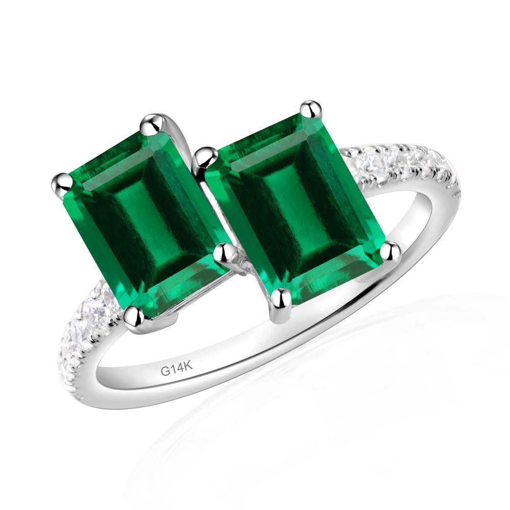 Emerald Cut Emerald Toi Et Moi Ring | LUO Jewelry #metal_14k white gold