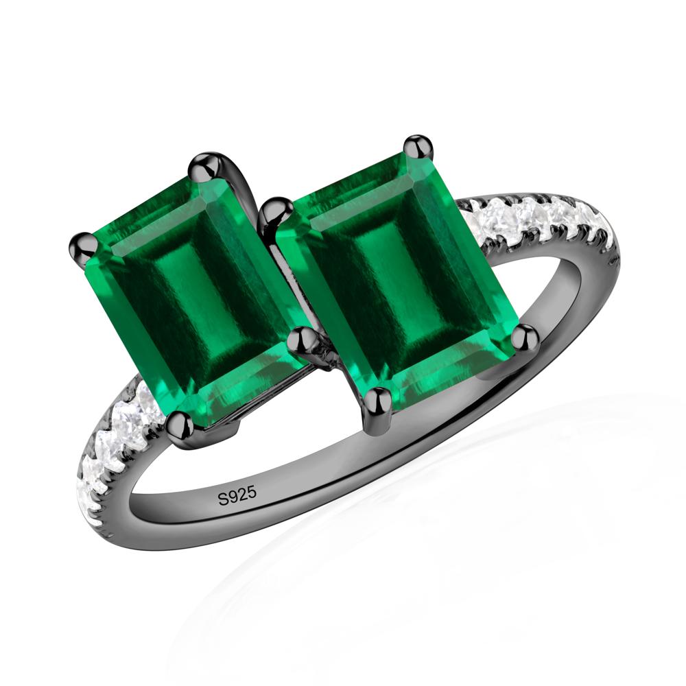 Emerald Cut Emerald Toi Et Moi Ring | LUO Jewelry #metal_black finish sterling silver