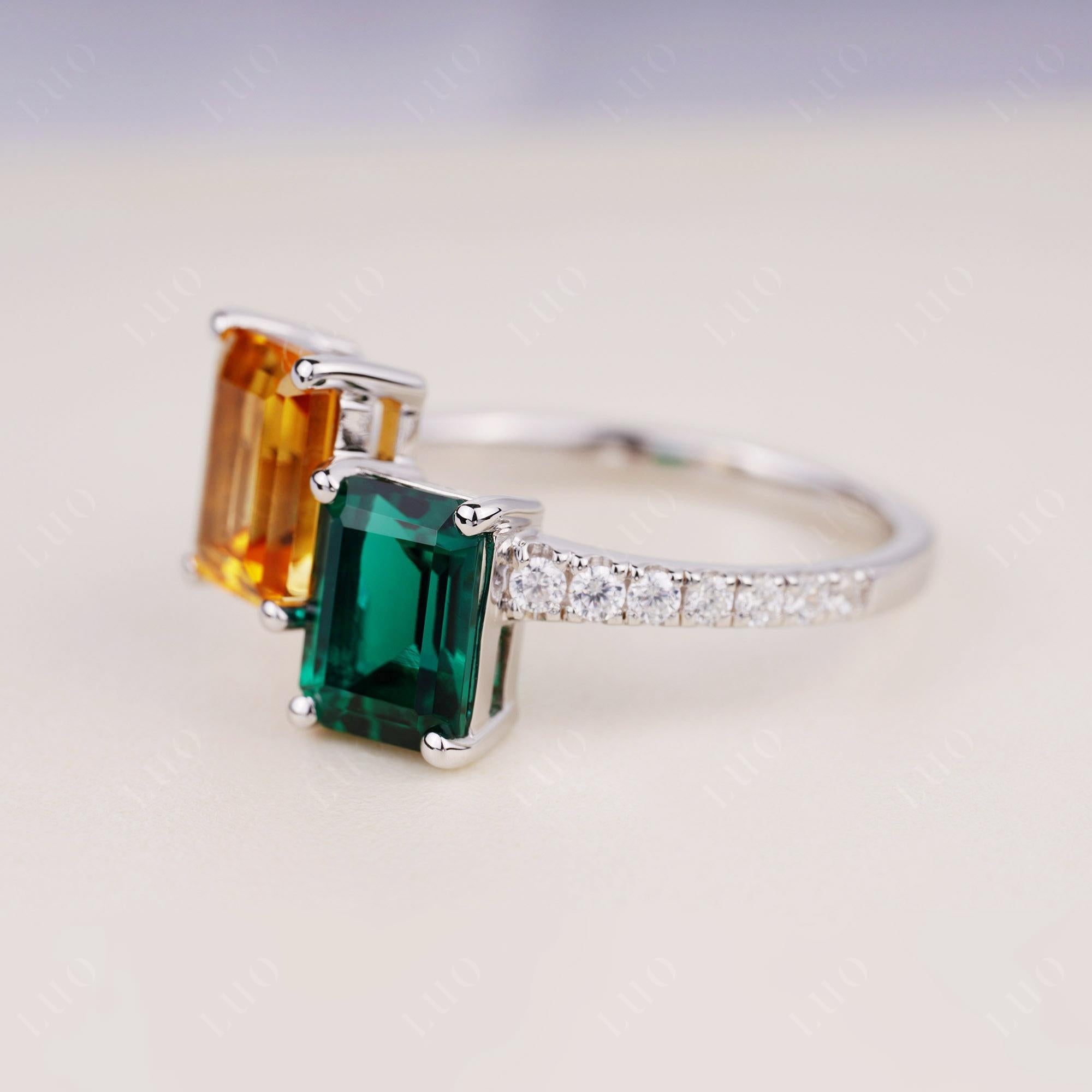 Emerald and Citrine Toi Et Moi Ring | LUO Jewelry